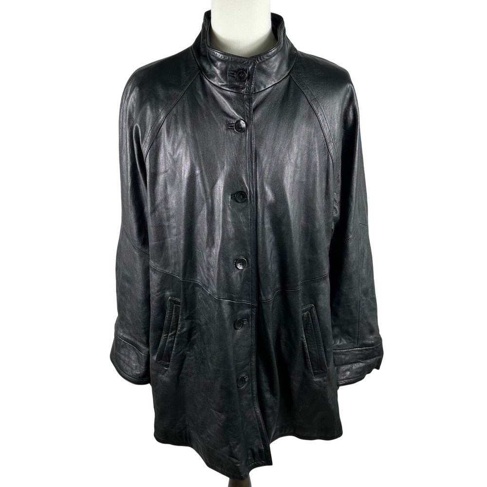 Rare‎ Wilsons Leather Pelle Studio VTG Black Car Coat 3XL Stand Collar Matrix